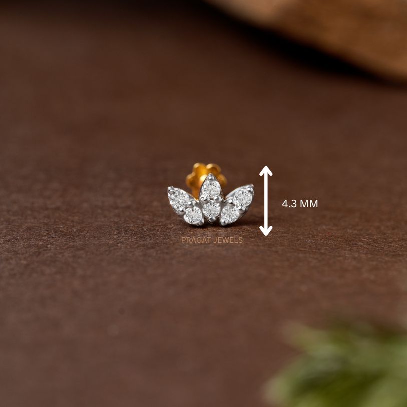 Trinity Petal Diamond Nose Stud/Lotus Spark Diamond Nose Pin/Floral Crown Diamond Nose Stud/ np1218