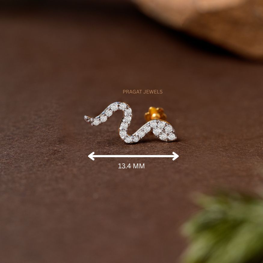 Gold Diamond Serpent Snake Nose Pin/Sparkling S-Curve Diamond Nose Stud with Flower Backnp1221