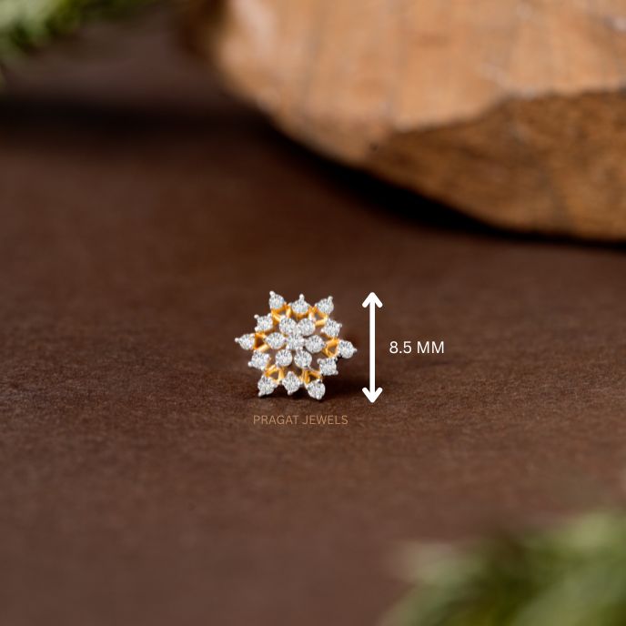 Diamond Snowflake Floral Stud in Yellow Gold Floral Diamond Cluster Stud – Timeless Elegance Radiant Snowflake Diamond Gold Stud