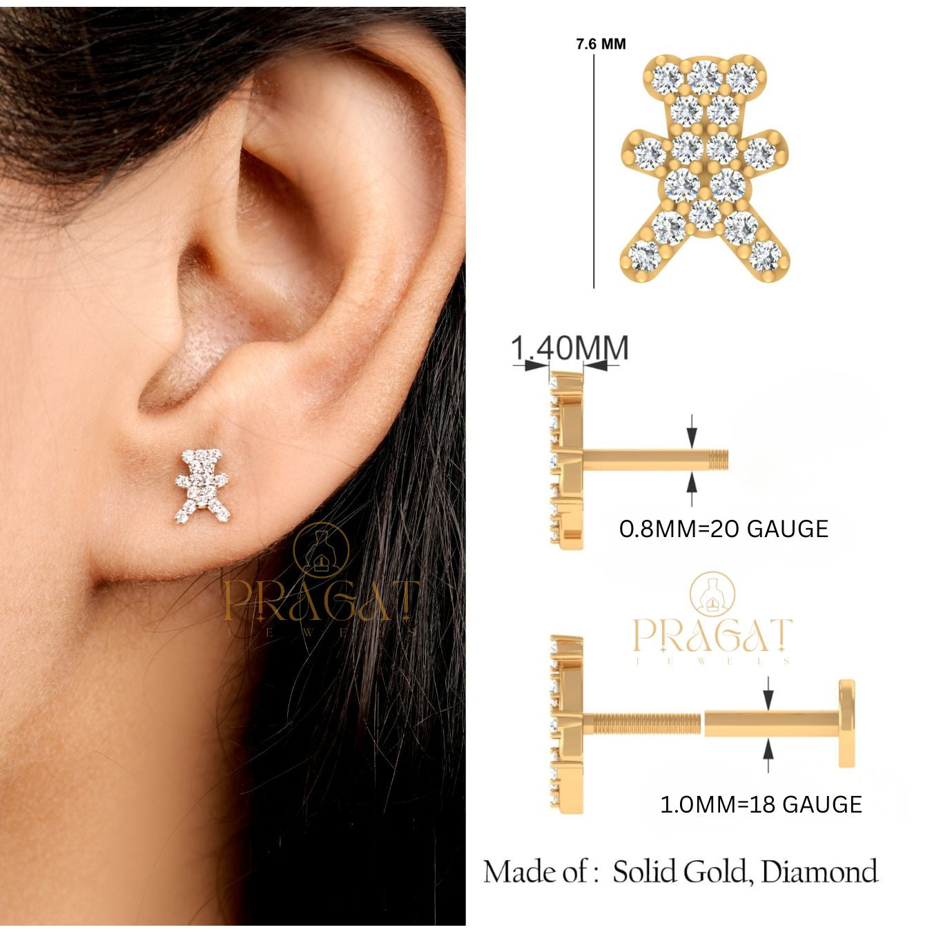 Teddy Bear Earrings ,Gold Baby Earring Multiple Earrings ,Everyday Usable Earrings NP1228