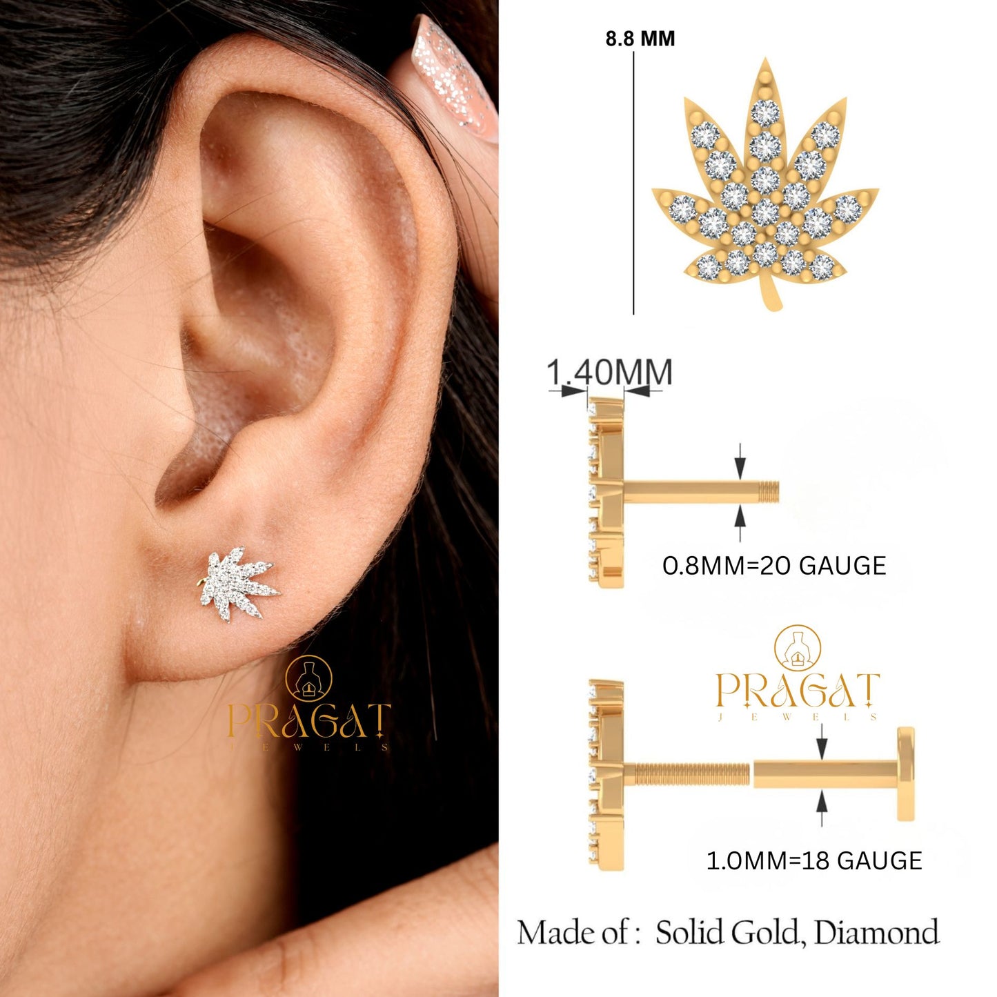 Maple Leaf Diamond Studs/Nature Leaf Diamond Earrings/