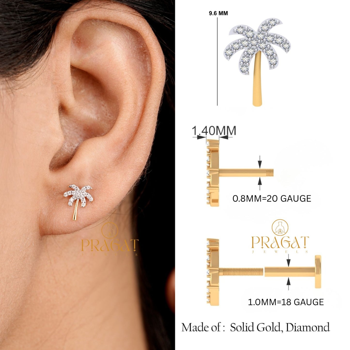 Palm Whisper Diamond Studs/Tropical Grace Diamond Earrings/Golden Palm Spark Studs/NP1230
