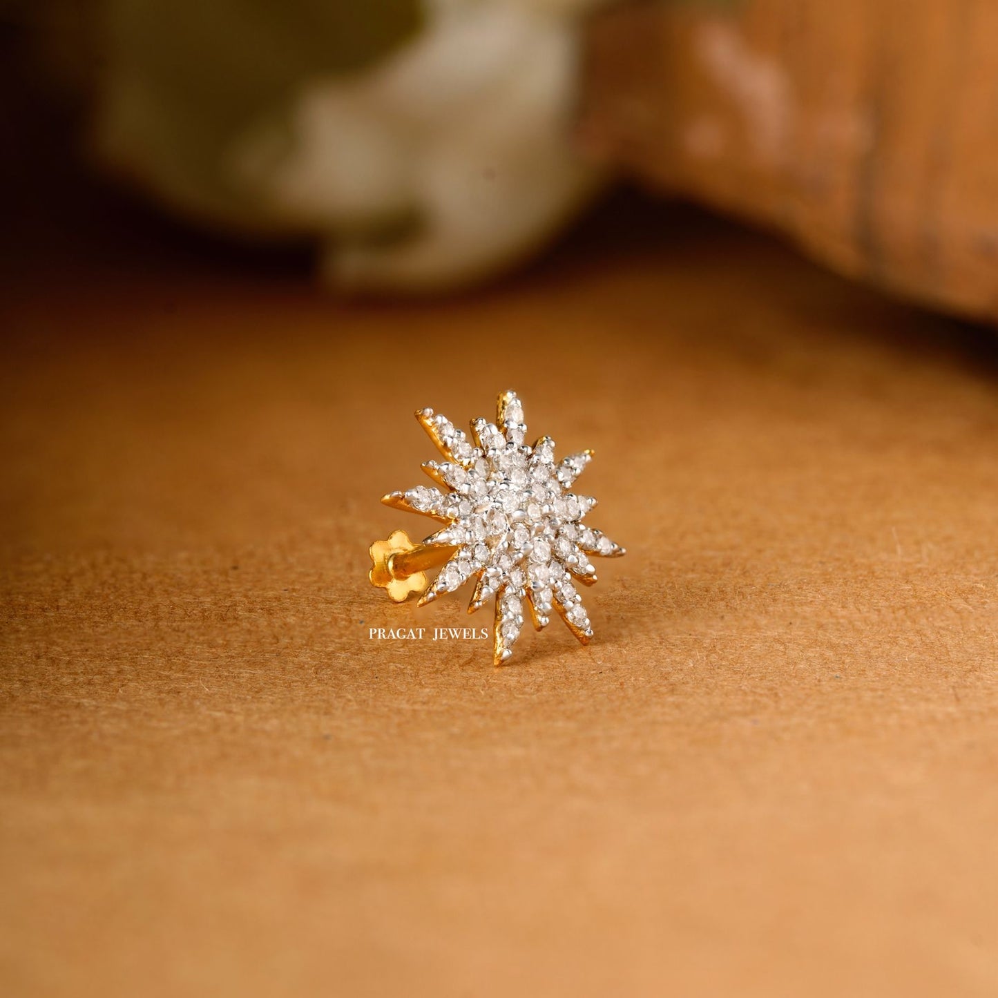 Indian Nose Stud Traditional Nose Stud Indian Nose pin Diamond Nose Piercing Unique Nose Stud 18K Yellow gold Nose Stud Shape Nose Stud