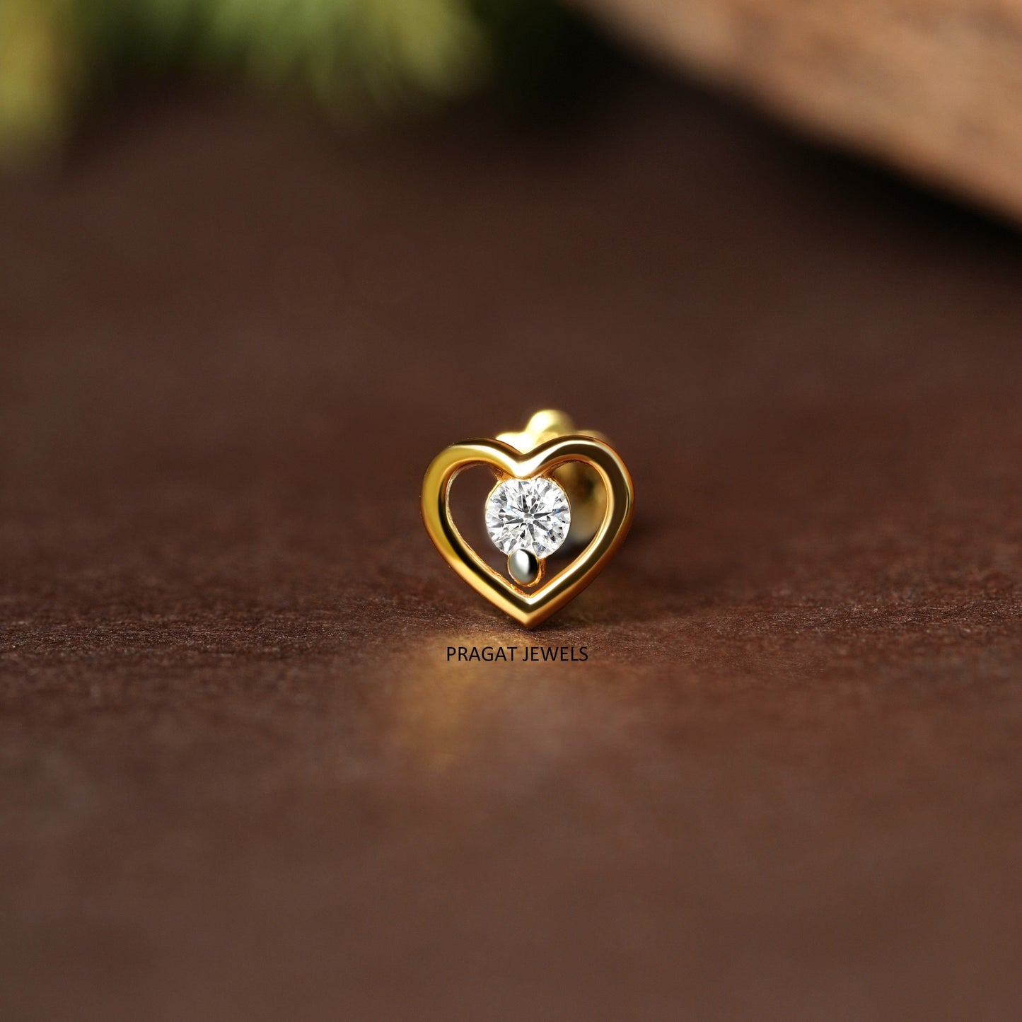 Golden Heart Spark Nose Pin/Heart Glow Gold Nose Pin/Eternal Heart Diamond Nose Pin/NP0866