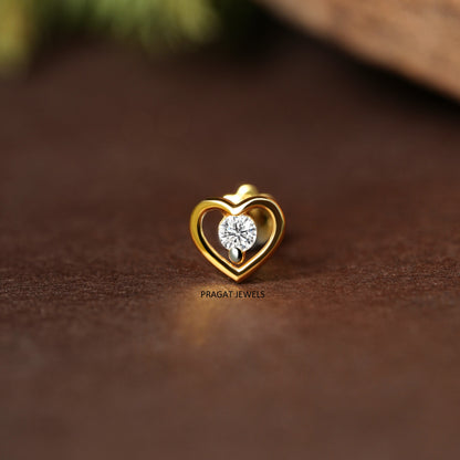 Golden Heart Spark Nose Pin/Heart Glow Gold Nose Pin/Eternal Heart Diamond Nose Pin/NP0866