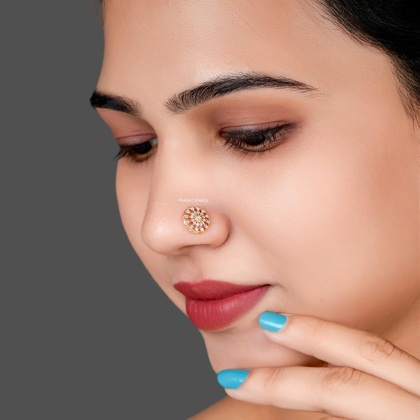 Teeny Tiny Round Brilliant Cut Diamond Stud 18k 9.1MM Medium Flower Nosepin A precious Gift for The Percious One. - PRAGAT JEWELS