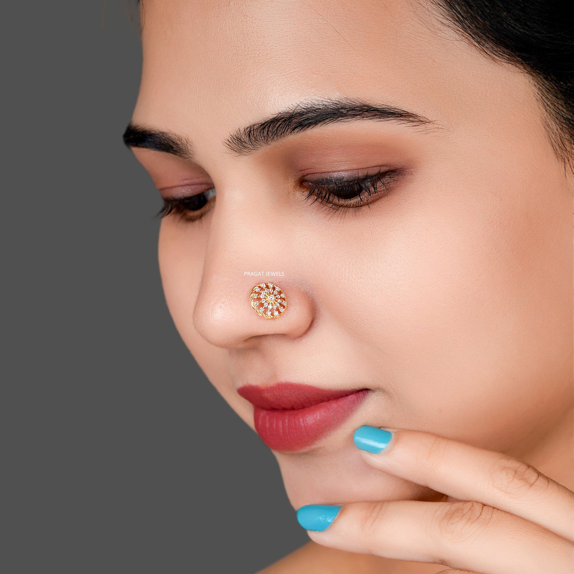 Teeny Tiny Round Brilliant Cut Diamond Stud 18k 9.1MM Medium Flower Nosepin A precious Gift for The Percious One. - PRAGAT JEWELS