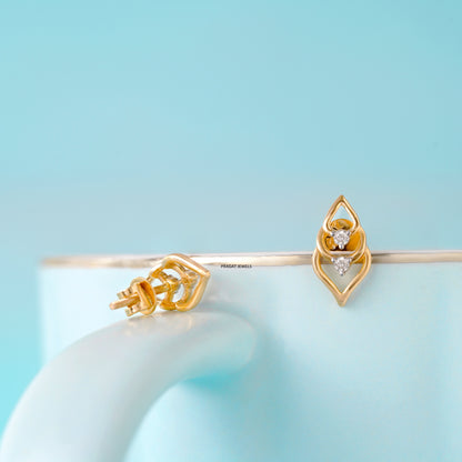 Leaf Gold Earrings  With Brilliant Cut Diamond,Handcrafted With Love.ER5044