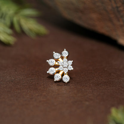 Royal Bloom Diamond Gold Nose Pin/Sunburst Diamond Nose Stud/Floral Crown Gold Nosepin/NP1344