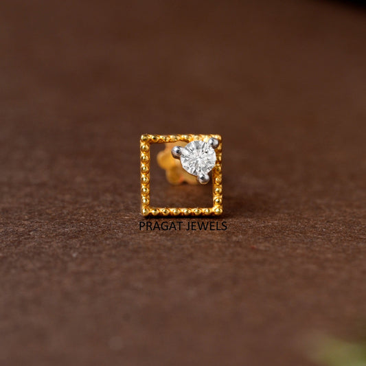 Minimal Frame Diamond Nose Stud/Golden Square Spark Diamond Nose Pin/Modern Box Diamond Nose Stud/np1255