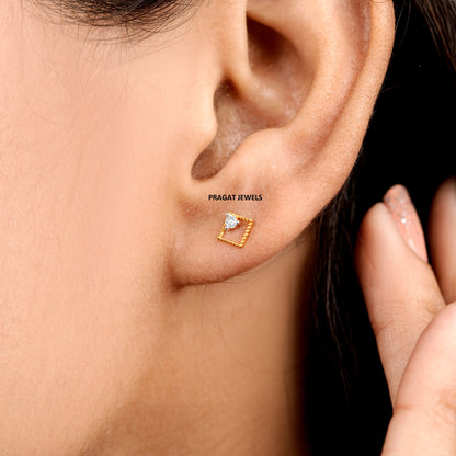 Solid Yellow Gold Dangle Hoops Earring, Minimalist Fine Jewelry, Dainty Drop Earring Gift NP1255