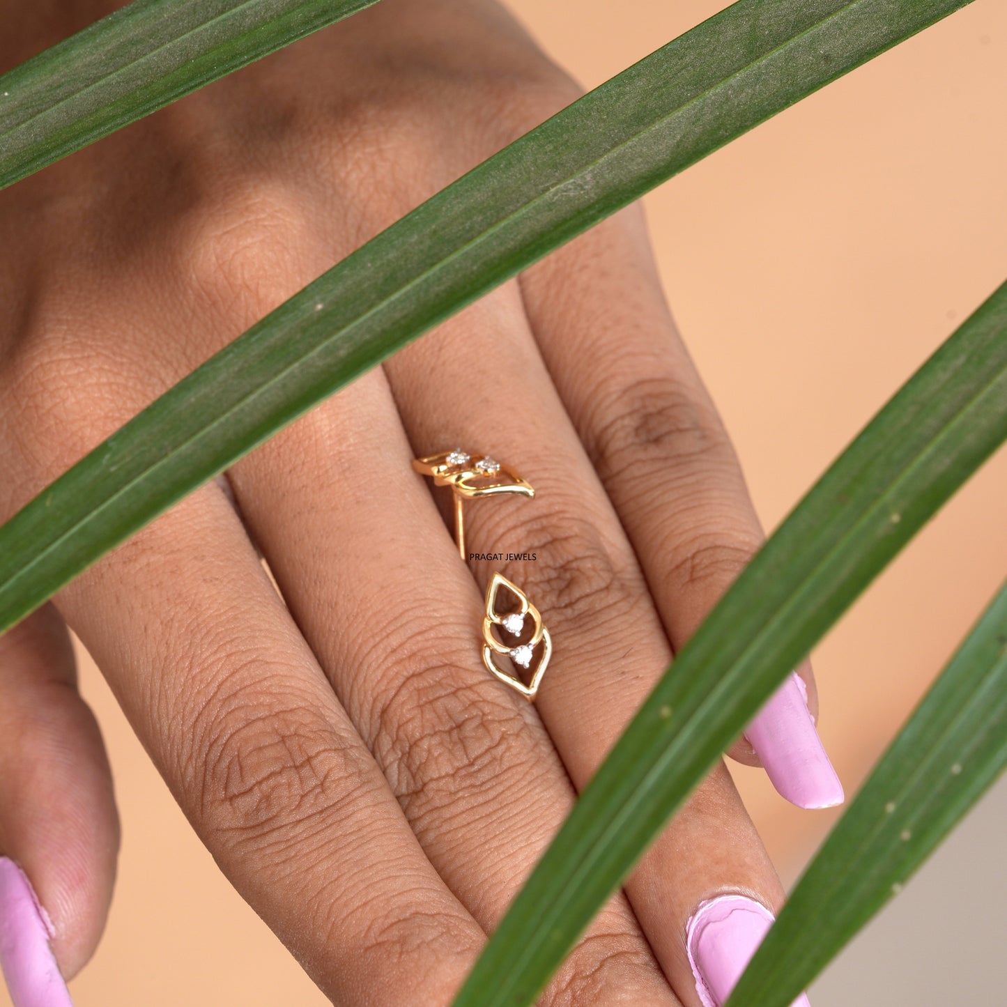 Leaf Gold Earrings  With Brilliant Cut Diamond,Handcrafted With Love.ER5044