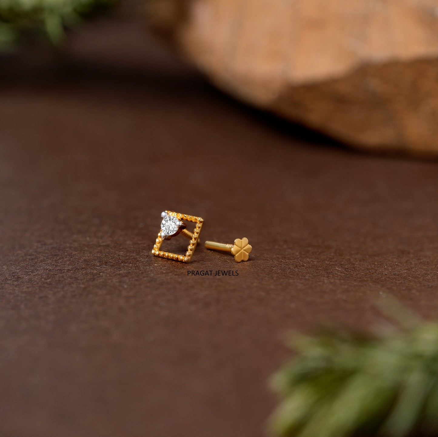 Minimal Frame Diamond Nose Stud/Golden Square Spark Diamond Nose Pin/Modern Box Diamond Nose Stud/np1255