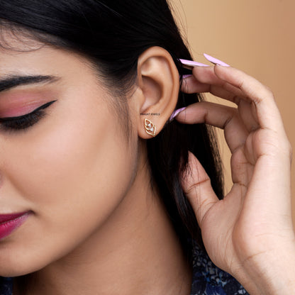 Leaf Gold Earrings  With Brilliant Cut Diamond,Handcrafted With Love.ER5044