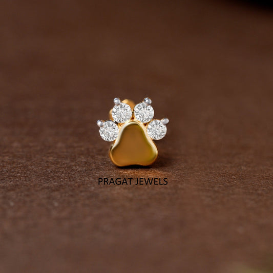 Gold Diamond Paw Print Nose Pin/Petite Gold & Diamond Paw Print Nose Stud/np1257