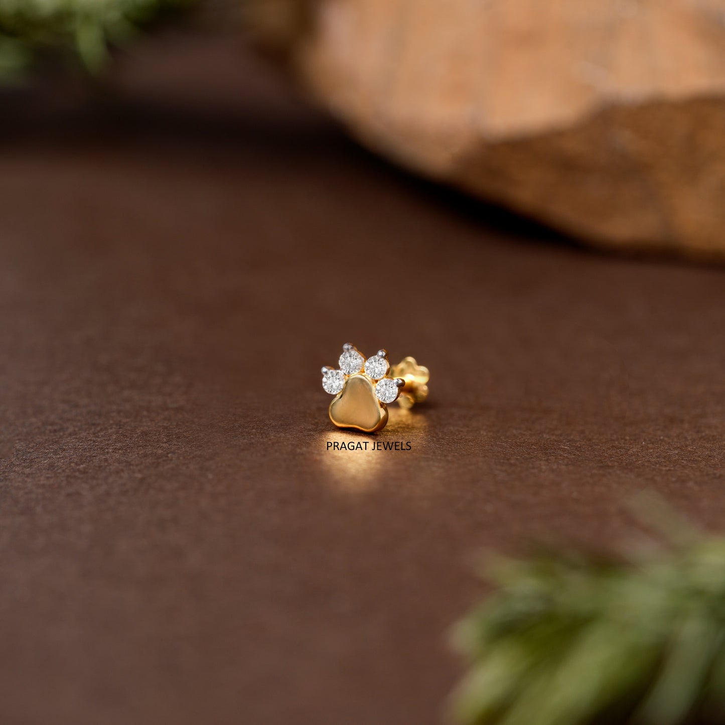 Gold Diamond Paw Print Nose Pin/Petite Gold & Diamond Paw Print Nose Stud/np1257