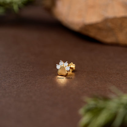 Gold Diamond Paw Print Nose Pin/Petite Gold & Diamond Paw Print Nose Stud/np1257