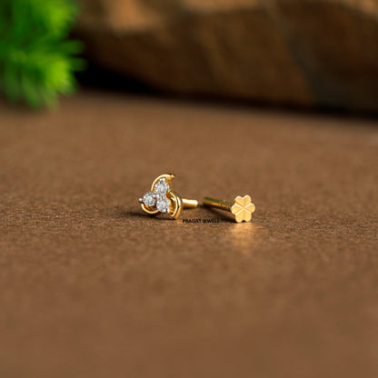 Diamond Cluster Nosepin Yellow Gold Brilliant Cut Diamond Handcrafted With Love.NP0583