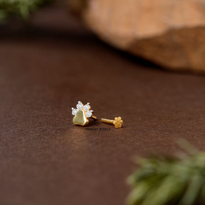 Gold Diamond Paw Print Nose Pin/Petite Gold & Diamond Paw Print Nose Stud/np1257