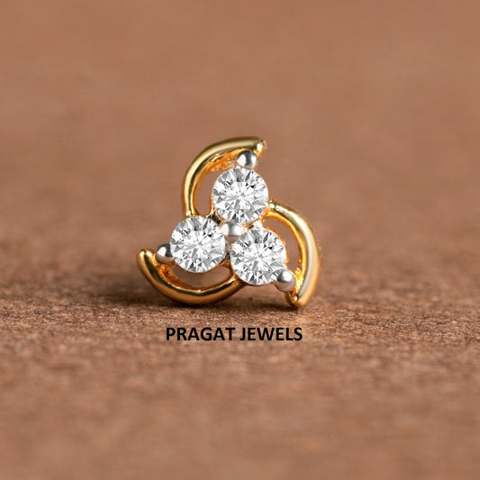 Diamond Cluster Nosepin Yellow Gold Brilliant Cut Diamond Handcrafted With Love.NP0583