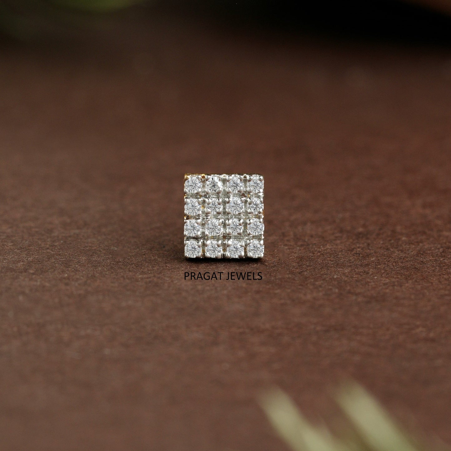 Golden Grid Diamond Nosepin/Mens earring Royal Square Gold Nose Stud/Luxe Diamond Tile Nosepin/NP0769