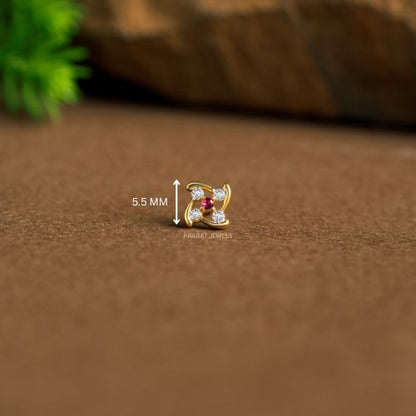 Nose Stud in  Solid Gold · Indian Nose Stud · Ruby Stone Nose Piercing JewelryNP1162
