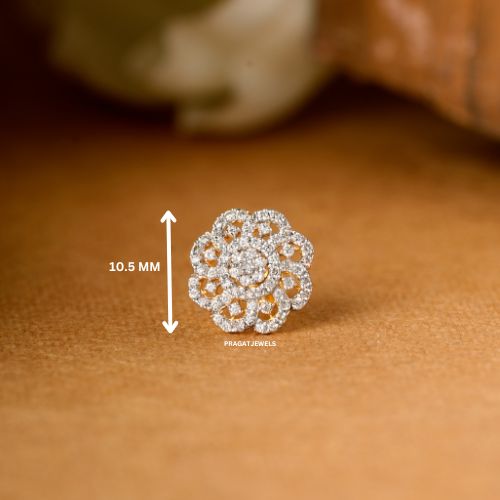 FLOWER NOSEPIN 18k Indian Nose Stud Traditional Nose Stud Indian Nose Ring Diamond Nose Piercing - PRAGAT JEWELS