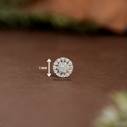 Gold Diamond Nose Pin | Round Cluster Diamond Nose Stud | Dainty Nose Jewelry for Women |NP0521