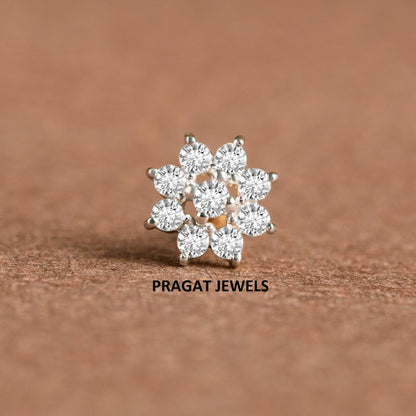 Flower Push Nosepin Stud, Indian Dangle Nose Stud, Tragus Stud, Helix Stud, Gold Nose Piercing,NP0946