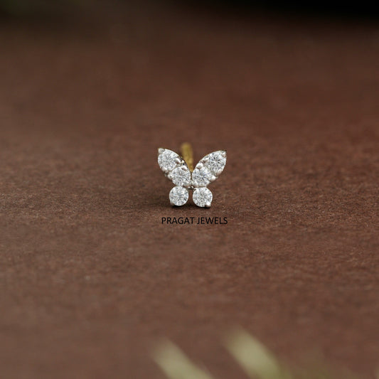 Golden Butterfly Diamond Nosepin/Flutter Glow Gold Nose Stud/Butterfly Spark Nosepin/NP1174