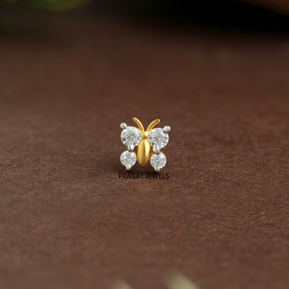 Golden Flutter Diamond Nosepin/Royal Butterfly Gold Nose Stud/Luxe Butterfly Glow Pin/NP1317