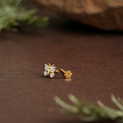 Golden Flutter Diamond Nosepin/Royal Butterfly Gold Nose Stud/Luxe Butterfly Glow Pin/NP1317