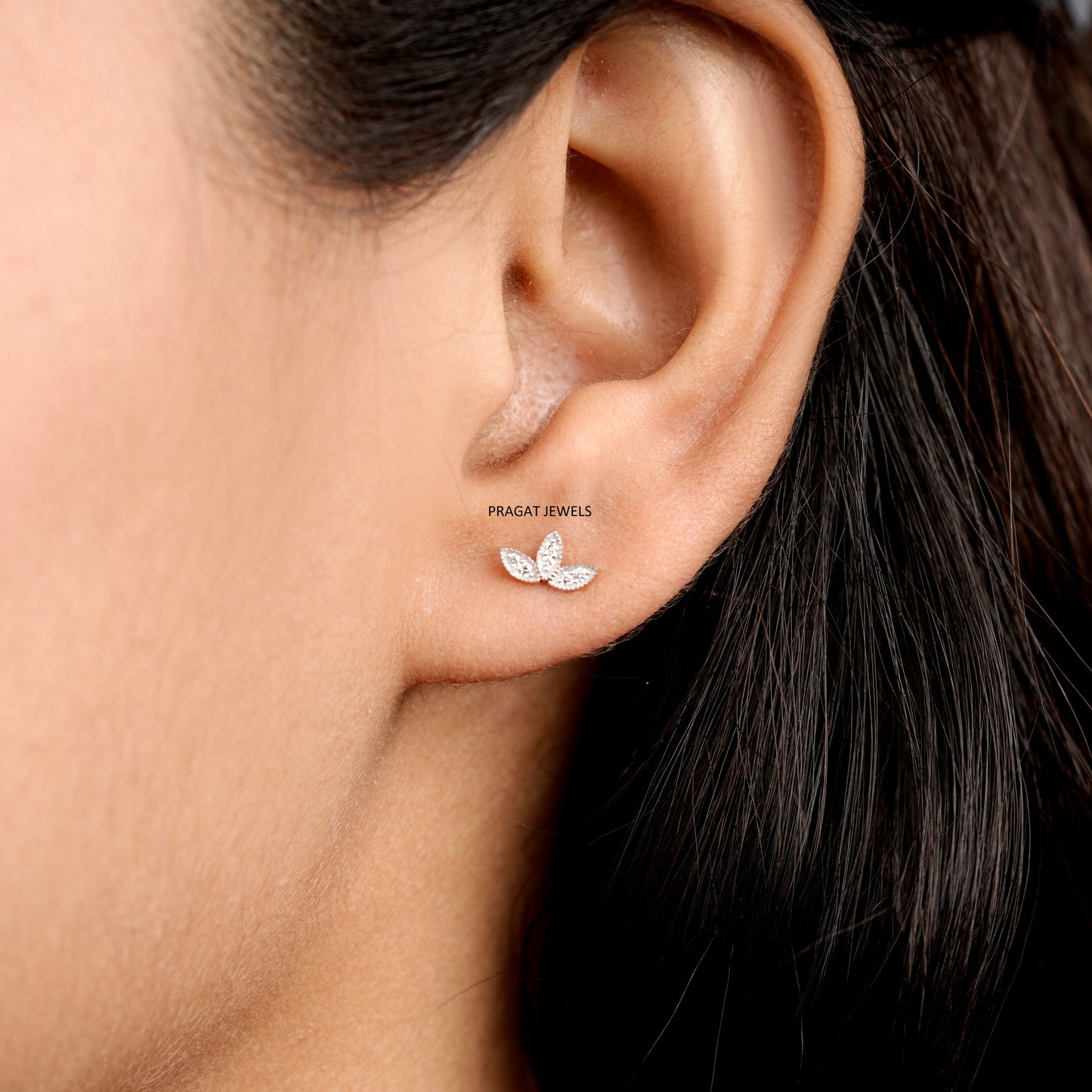 Minimal Diamond Stud Earrings | Curved Line Design | Dainty Everyday Jewelry”NP1220