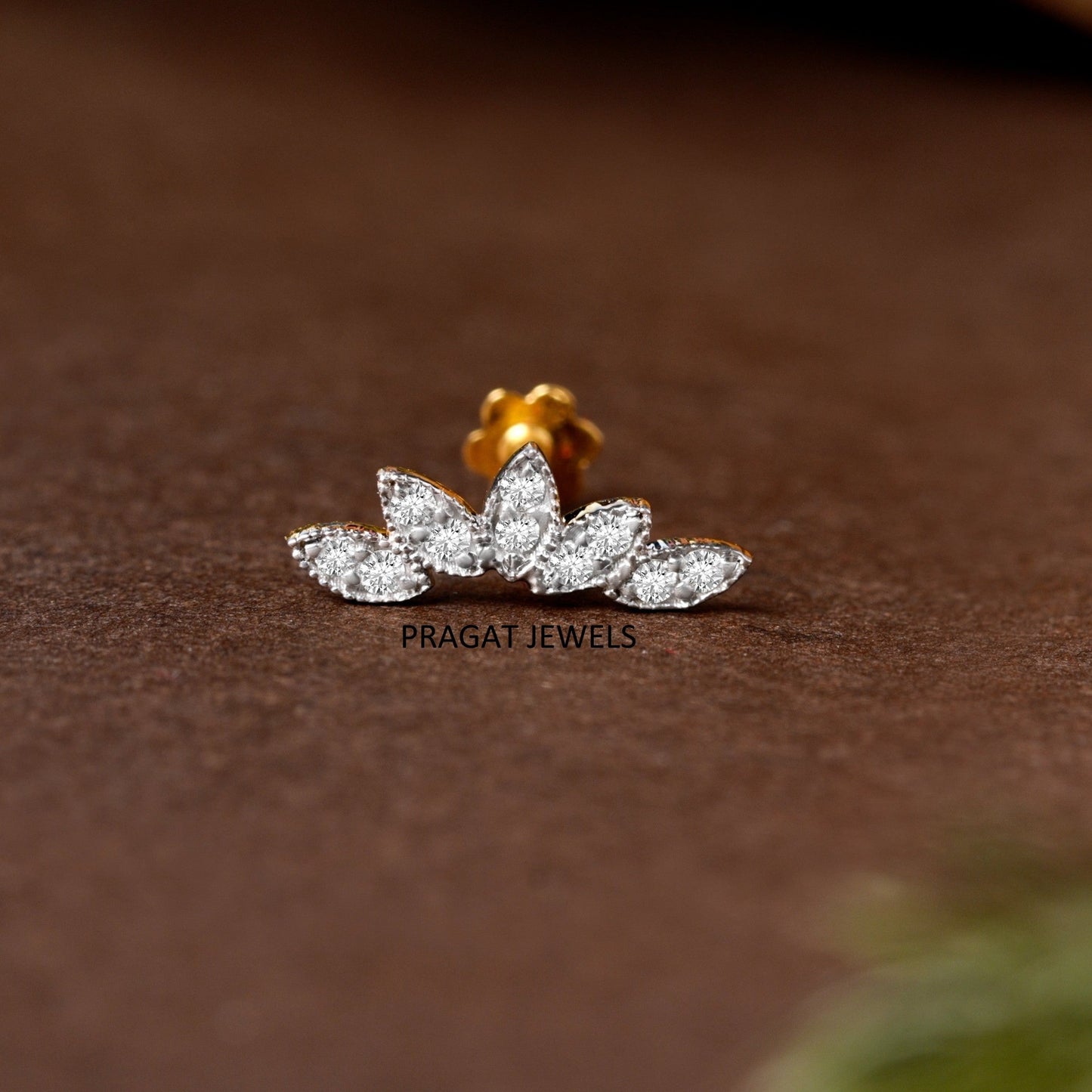 Gold Diamond Serpent  Nose Pin/Winding S-Curve Diamond Nose Stud with Flower Back/np1224