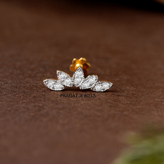 Gold Diamond Serpent  Nose Pin/Winding S-Curve Diamond Nose Stud with Flower Back/np1224