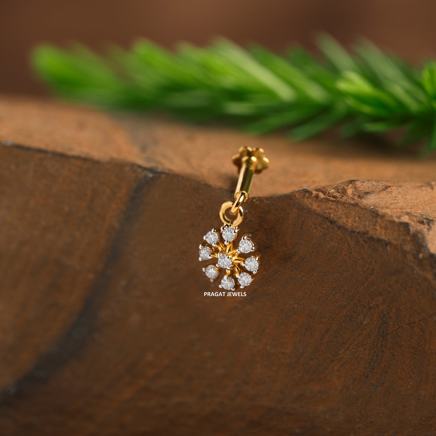 18K Gold Diamond Flower Stud Helix Bugadi Tragus, Conch Piercing NP0691