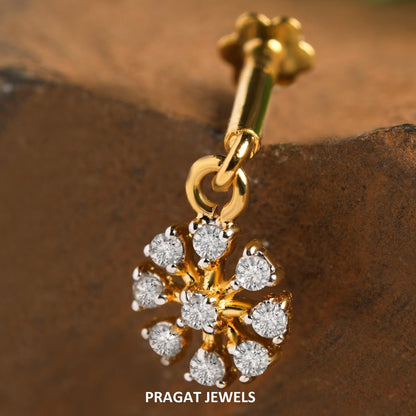 18K Gold Diamond Flower Stud Helix Bugadi Tragus, Conch Piercing NP0691
