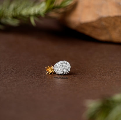 Gold Diamond Pineapple Fruit Nose Pin/Sparkling Pineapple Stud with Golden Crown/np1233