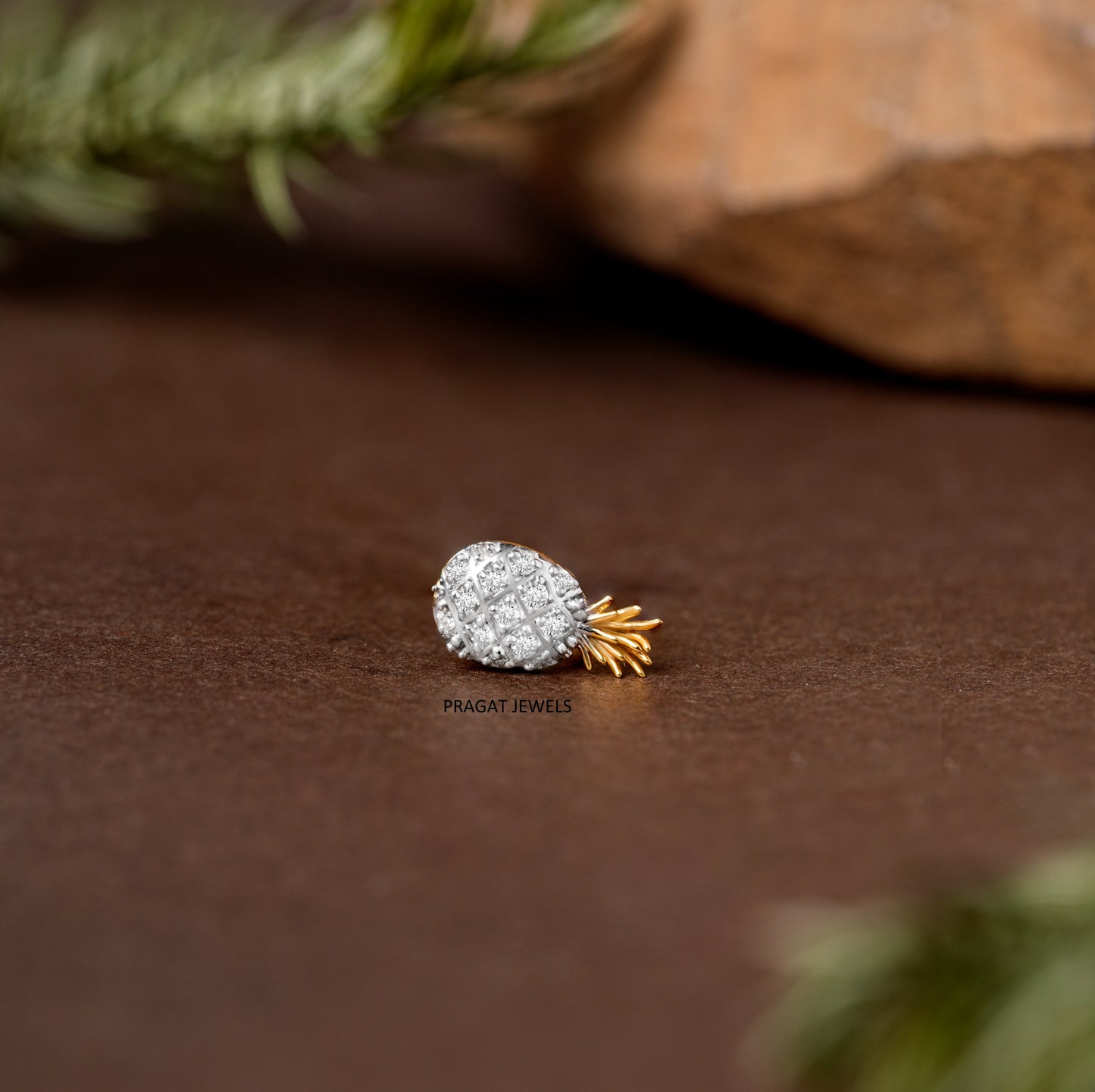 Gold Diamond Pineapple Fruit Nose Pin/Sparkling Pineapple Stud with Golden Crown/np1233