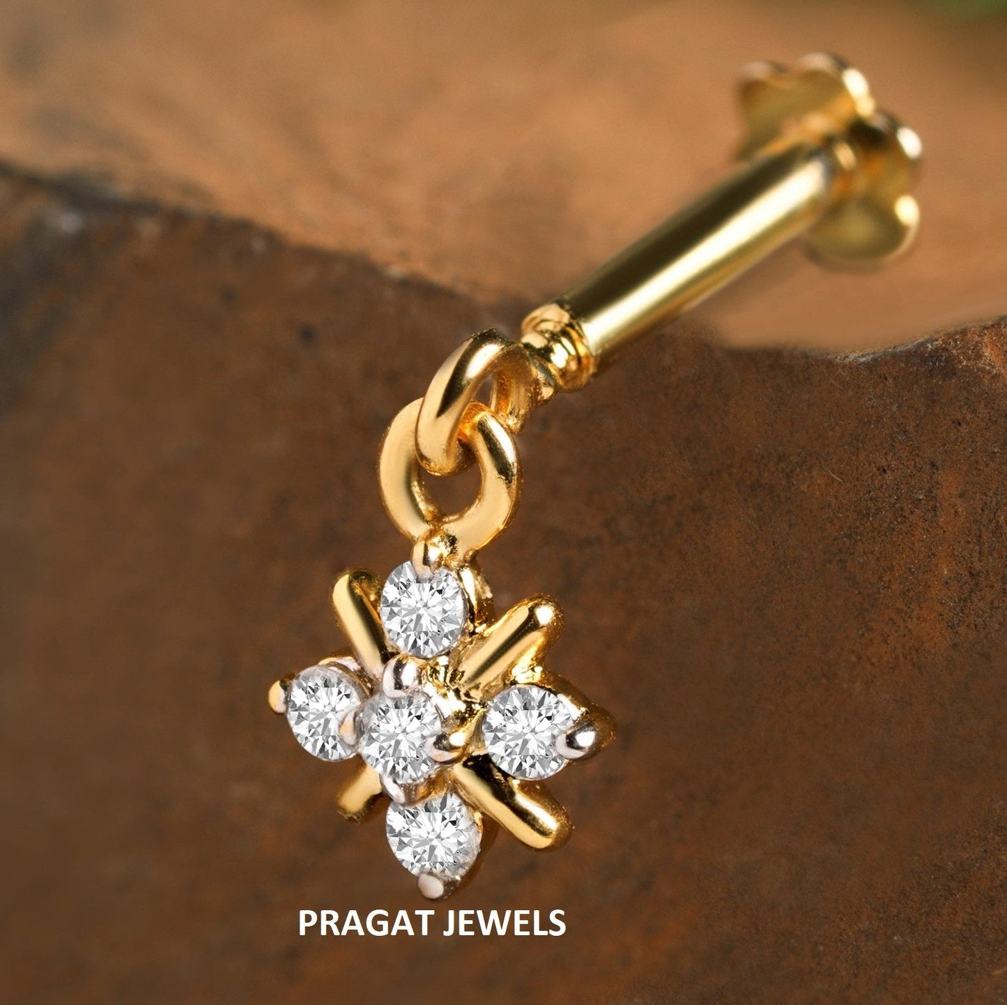 "18K Gold Diamond Helix Bugadi | Round Cluster Diamond  Earrings| Dainty  Earrings Jewelry for Women |NP0070