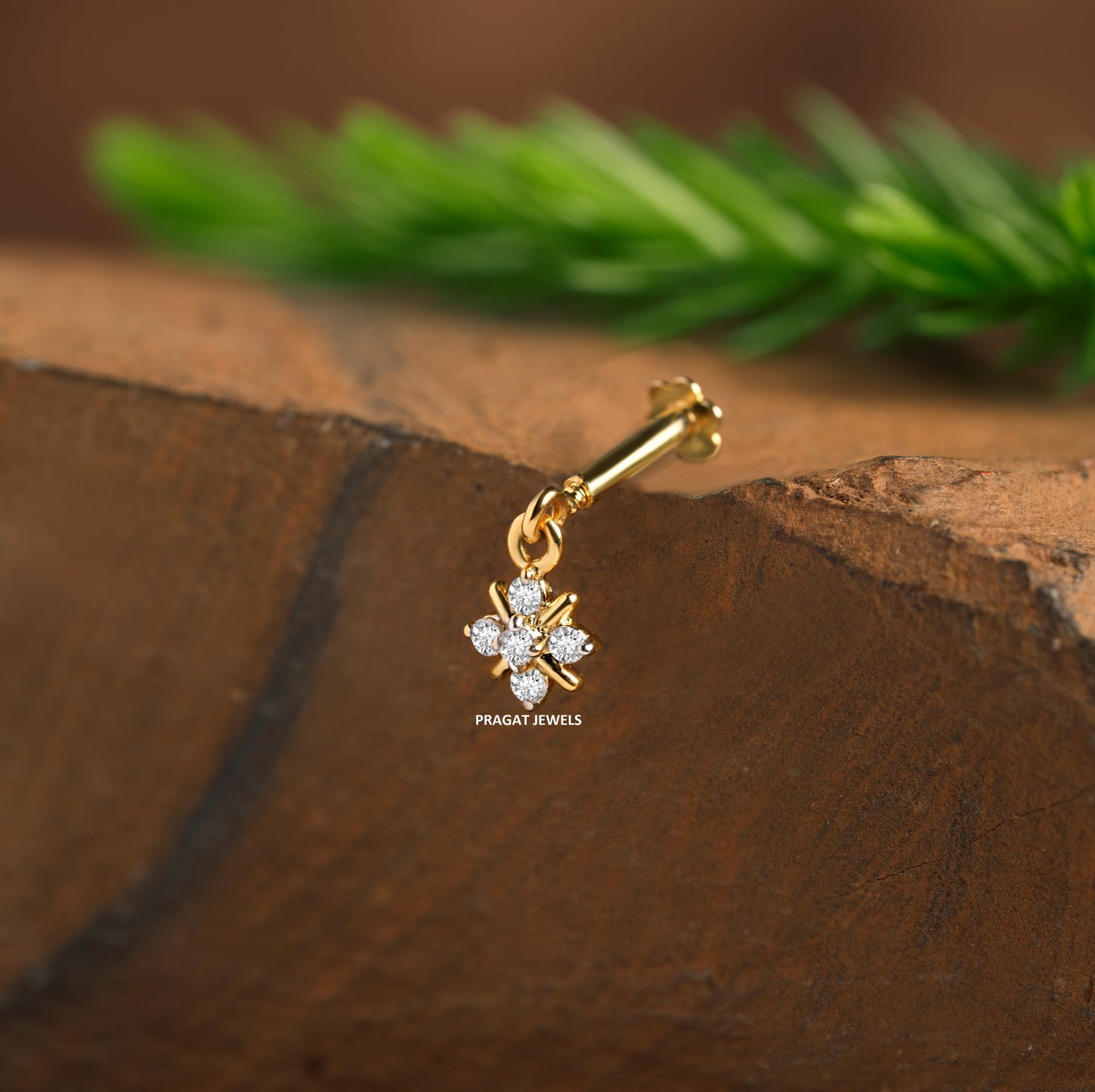 "18K Gold Diamond Helix Bugadi | Round Cluster Diamond  Earrings| Dainty  Earrings Jewelry for Women |NP0070