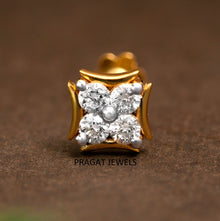 18K Gold Nose Pin with 4 Natural Diamonds – Floral Stud Design | Elegant Nose Jewelry for Women - PRAGAT JEWELS
