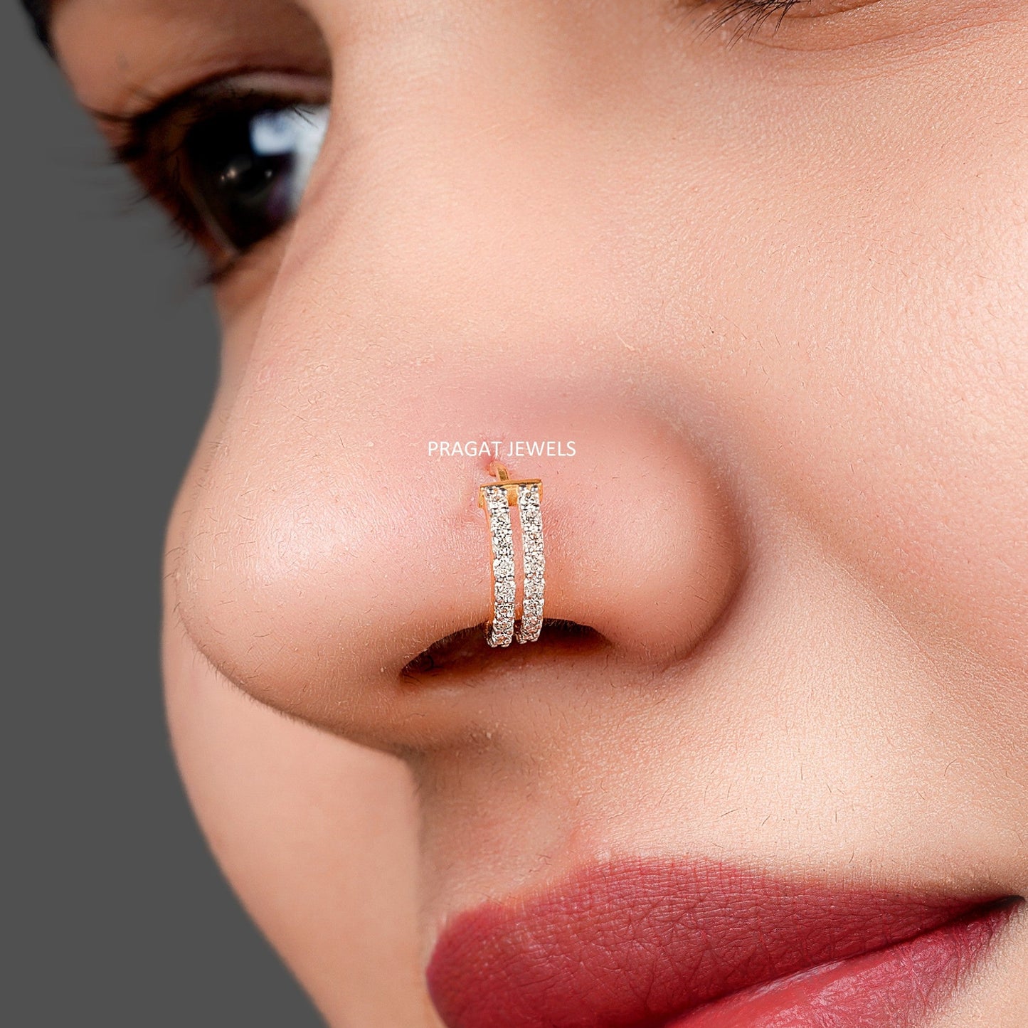 Diamond Stud 18K Yellow Gold  11MM Nose Ring,A Percious Gift for The Percious One. - PRAGAT JEWELS