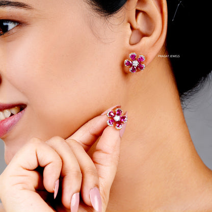 Flowers 9KT Yellow Gold Earrings With Brilliant Cut Diamond,Handcrafted With Love.ER5107