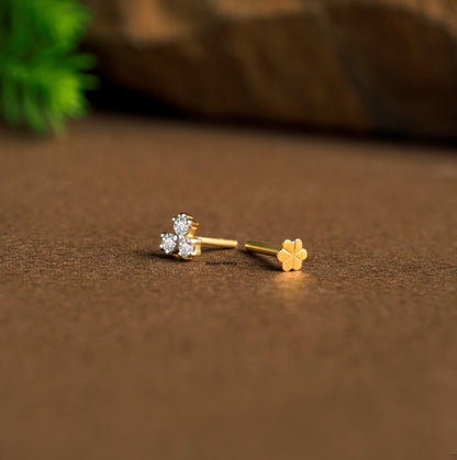 Gold Round  Diamond Trio Tiny Nose Stud/ Simple Three Stone Cluster Nose Stud / Tiny Diamond Studs / Last Minute Gift