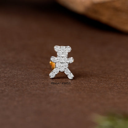 Teddy Diamond Stud/Bear Shape Diamond Stud/Mini Teddy Gold & Diamond Stud/