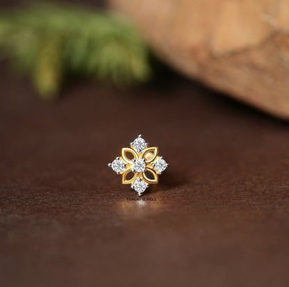 Bloom Spark Gold Nose Pin/Diamond Blossom Nose Pin/Floral Grace Gold Nose Pin/NP1388