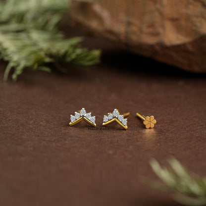 Crown Spark Gold Studs/Chevron Diamond Earrings/Royal V-Shine Studs/NP1293