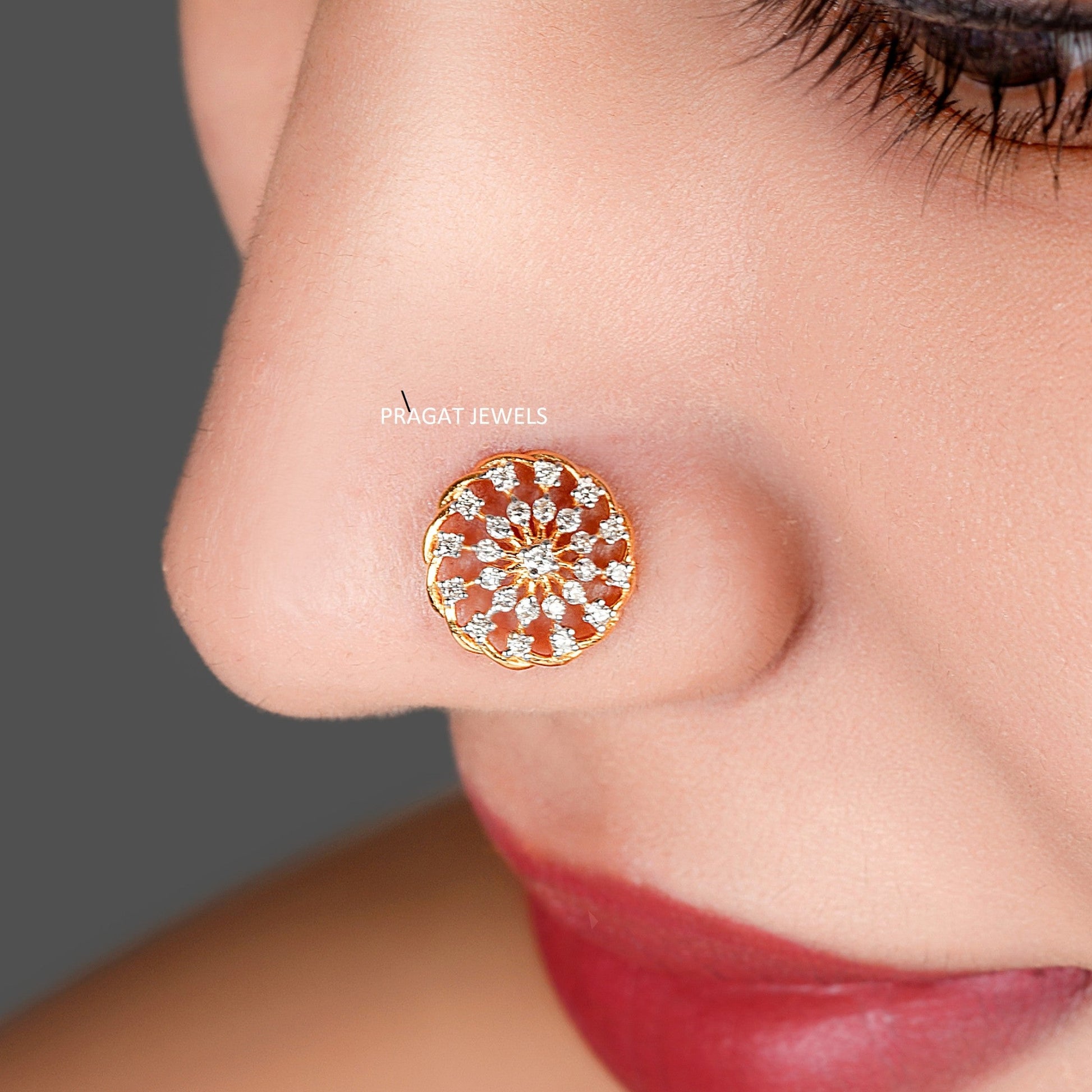 Teeny Tiny Round Brilliant Cut Diamond Stud 18k 9.1MM Medium Flower Nosepin A precious Gift for The Percious One. - PRAGAT JEWELS