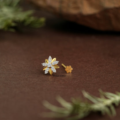 Golden Daisy Diamond Nose Pin/Floral Spark Gold Nose Stud/Luxe Blossom Nose Pin/NP1015